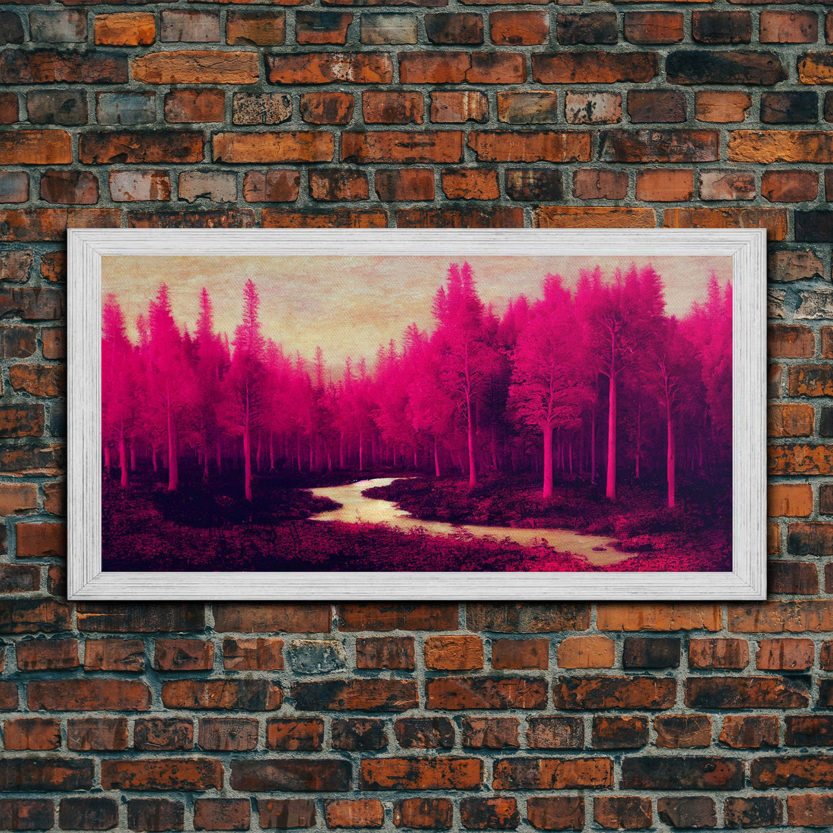 Fuchsia Forest, Surreal Abstract Trippy Psychedelic Art, Ready To Hang Canvas Print, Framed Wall Art