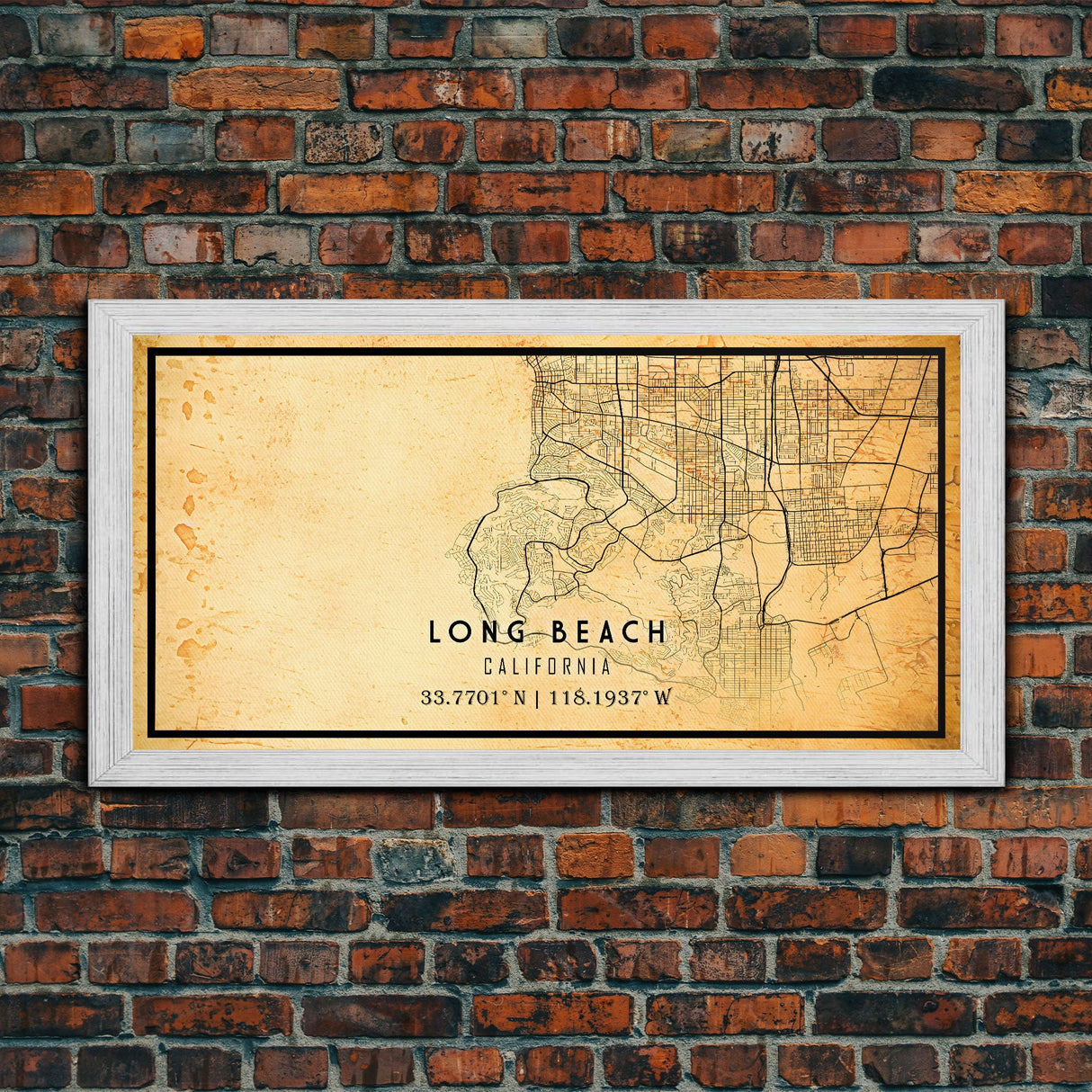 Long Beach map print poster or framed canvas | California map print poster canvas | Long Beach city map print poster canvas, distressed map