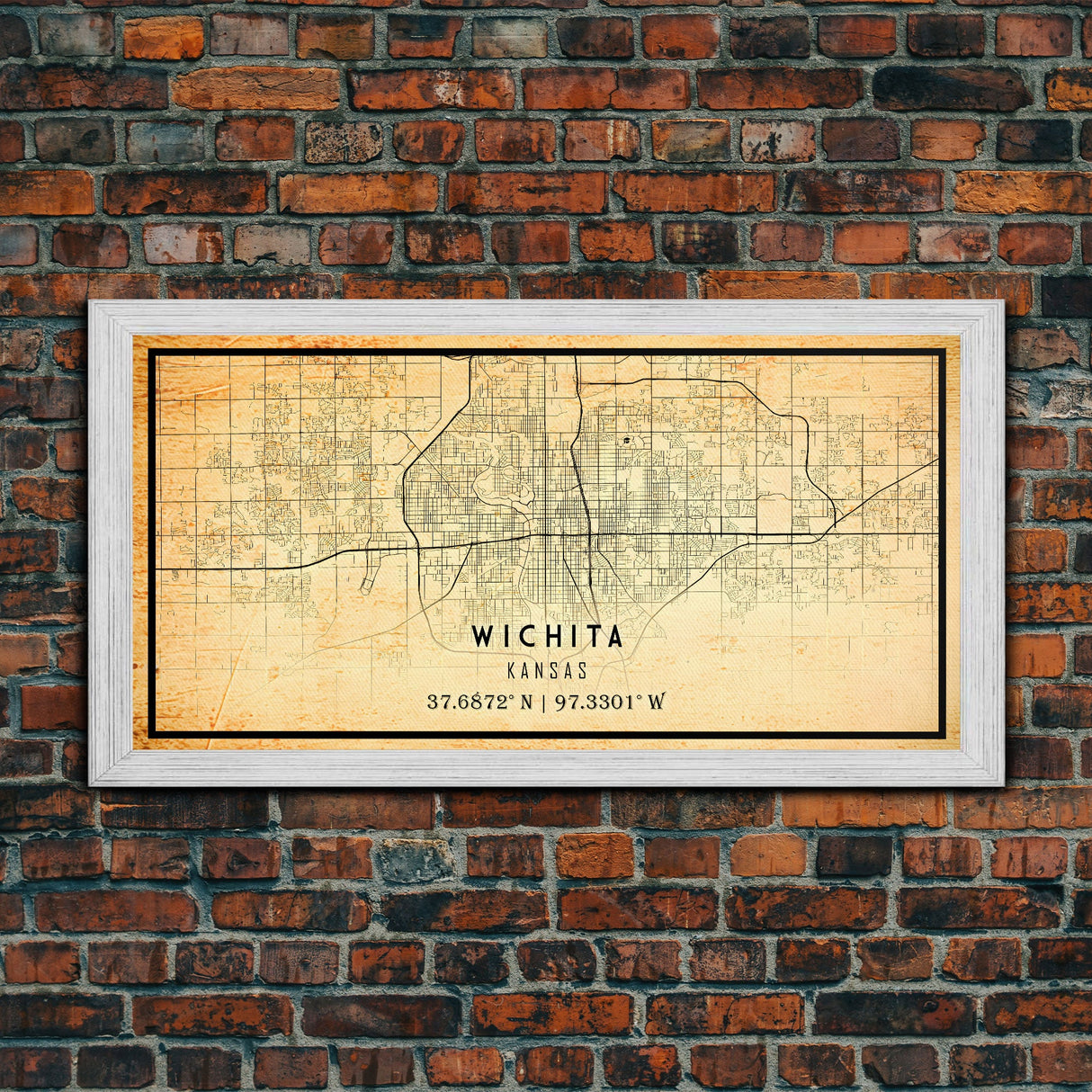 Vintage Wichita Kansas map print poster or framed canvas, Wichita map print poster canvas, Wichita city map print poster canvas, Travel Art