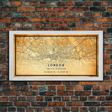 London UK map print poster or framed canvas, London map print poster canvas, London England city map print poster canvas, Vintage Travel Art