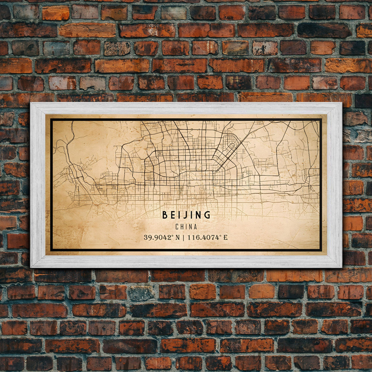 Beijing China map print poster or framed canvas, Beijing map print poster canvas, Beijing city map print poster canvas, Vintage Travel Art