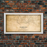 Panoramic Old Hamburg Germany City Map Wall Art Canvas Print, Vintage Style Hamburg Map, Framed Wall Art, Cool Hamburg Wall Art, Office Art