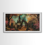 Ye Old Haunted Graveyard, Framed Canvas Print, Halloween Art