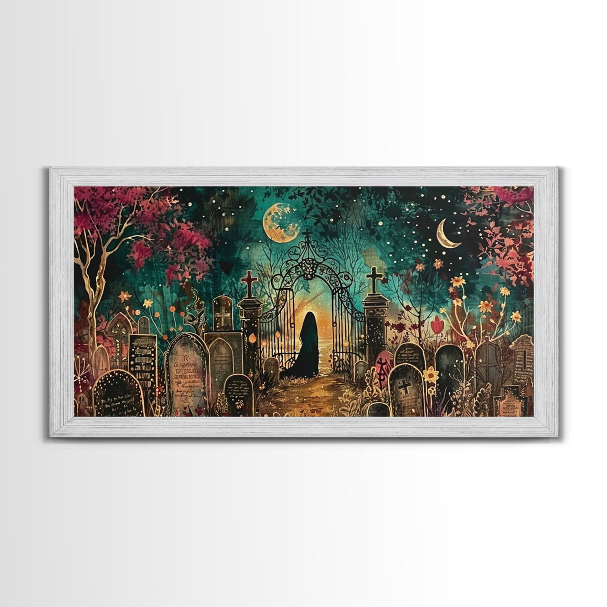 Banshee In The Graveyard, Framed Canvas Print, Halloween Decor, Spooky Season Wall Art, Halloween Gift Idea