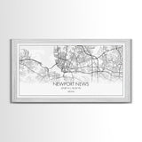 Newport News City Map, Virginia Art, Map Print, Minimalist Wall Art, Wall Art, Canvas Art, Panoramic Wall Art, Friend Gift, Office Wall Art