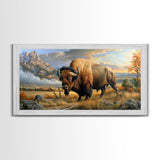 Majestic Bison in Autumn Landscape, Framed Canvas Print, Perfect for Living Room Art, Rustic Home Decor, Western Themed Bedroom Wall Art