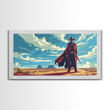 Lone Cowboy in Expansive Desert Landscape, Stunning Wall Art, Framed Canvas Print, Boho Living Room Decor, Western Home Decoration