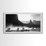 Western Riders Traversing Desert Valley, Captivating Framed Canvas Print, Wall Art for Living Room or Bedroom, Unique Decor