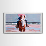 Serene Beach Horse Riding Scene, Elegant Framed Canvas Print, Ideal for Coastal Living Room Art, Beach Bedroom Decor, Horse Wall Art