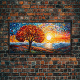 Sunset, Lake Art, Mosaic Wall Art, Abstract Wall Print, Canvas Print, Wall Hanging, Panoramic Art, Bedroom Teen Girl Art, Gifts For Grandma