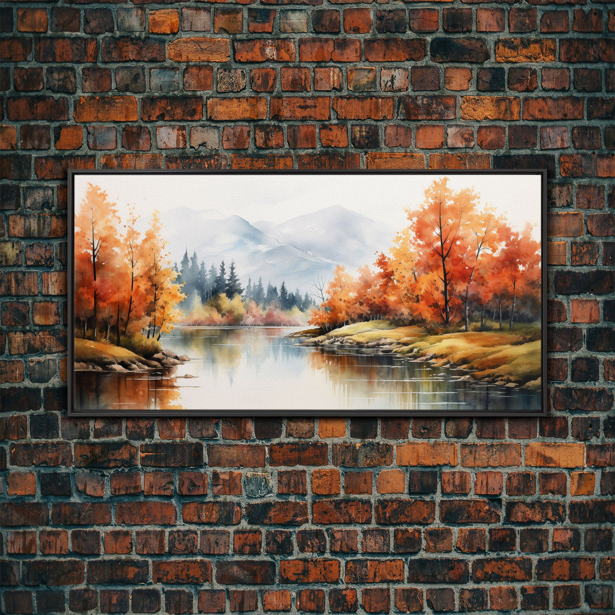 River Wall Art, Watercolor Wall Art, Nature Art, Fall Art, Canvas Print, Wall Hanging, Panoramic Art, Nature Painting, Appreciation Gift