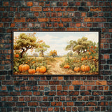 Fall Wall Art, Pumpkin Decor, Nature Wall Art, Canvas Print, Wall Hanging, Panoramic Art, Living Room Prints, Country Home Wall Art, RV Art