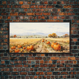 Pumpkin Decor, Fall Decor, Nature Wall Art, Canvas Print, Wall Hanging, Panoramic Art, Farmhouse Wall Art, Unique Wall Decor, Entryway Print