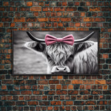 Highland cattle canvas, wall art, Farmhouse decor, Cute Cow Black White print Rustic wall decor Animals painting Scottish cow wall art