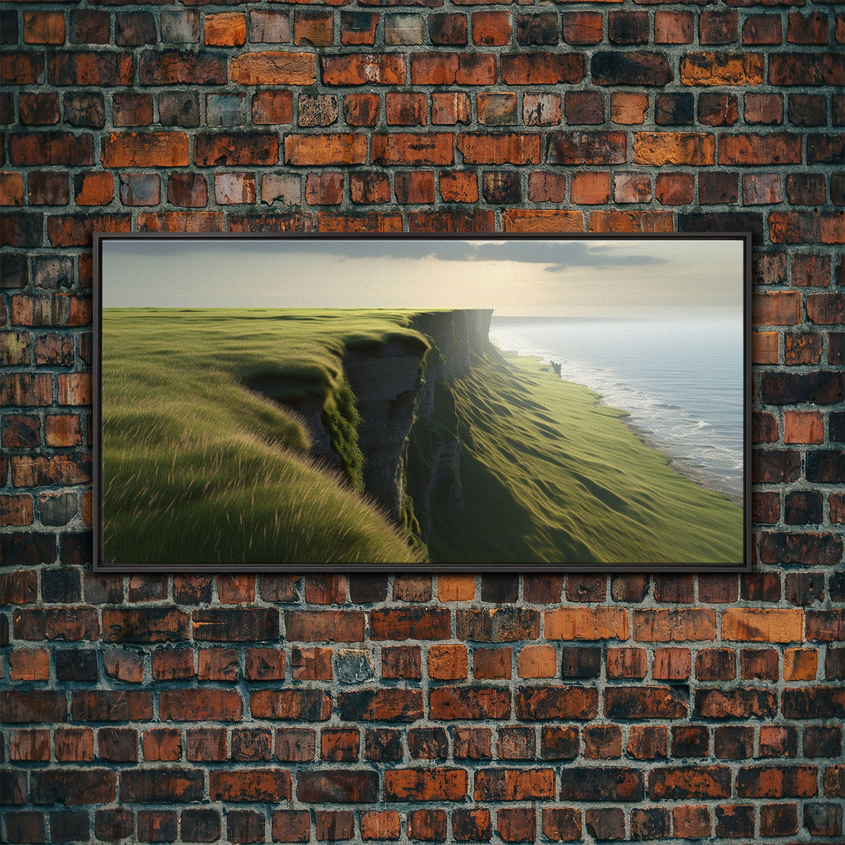 Grassy Cliff Wall Decor, Ocean Wall Art, Nature Wall Decor, Large Wall Art, Panoramic Wall Decor, Canvas Print, Wall Art, Framed Canvas Art