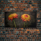 Orange Dalia Flowers Wall Decor, Floral Wall Art, Nature Print, Vibrant Art, Panoramic Wall Decor, Canvas Print, Wall Art, Framed Canvas Art