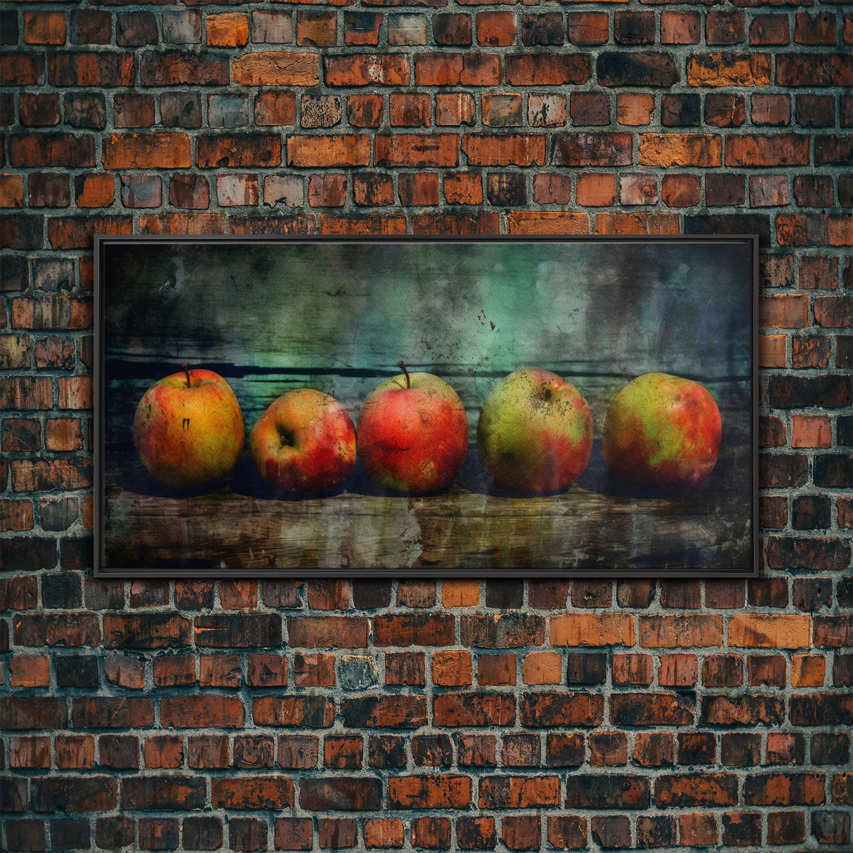 Apples Wall Art, Food Wall Decor, Grunge Wall Decor, Kitchen Wall Art, Panoramic Wall Decor, Canvas Print, Wall Art, Framed Canvas Art