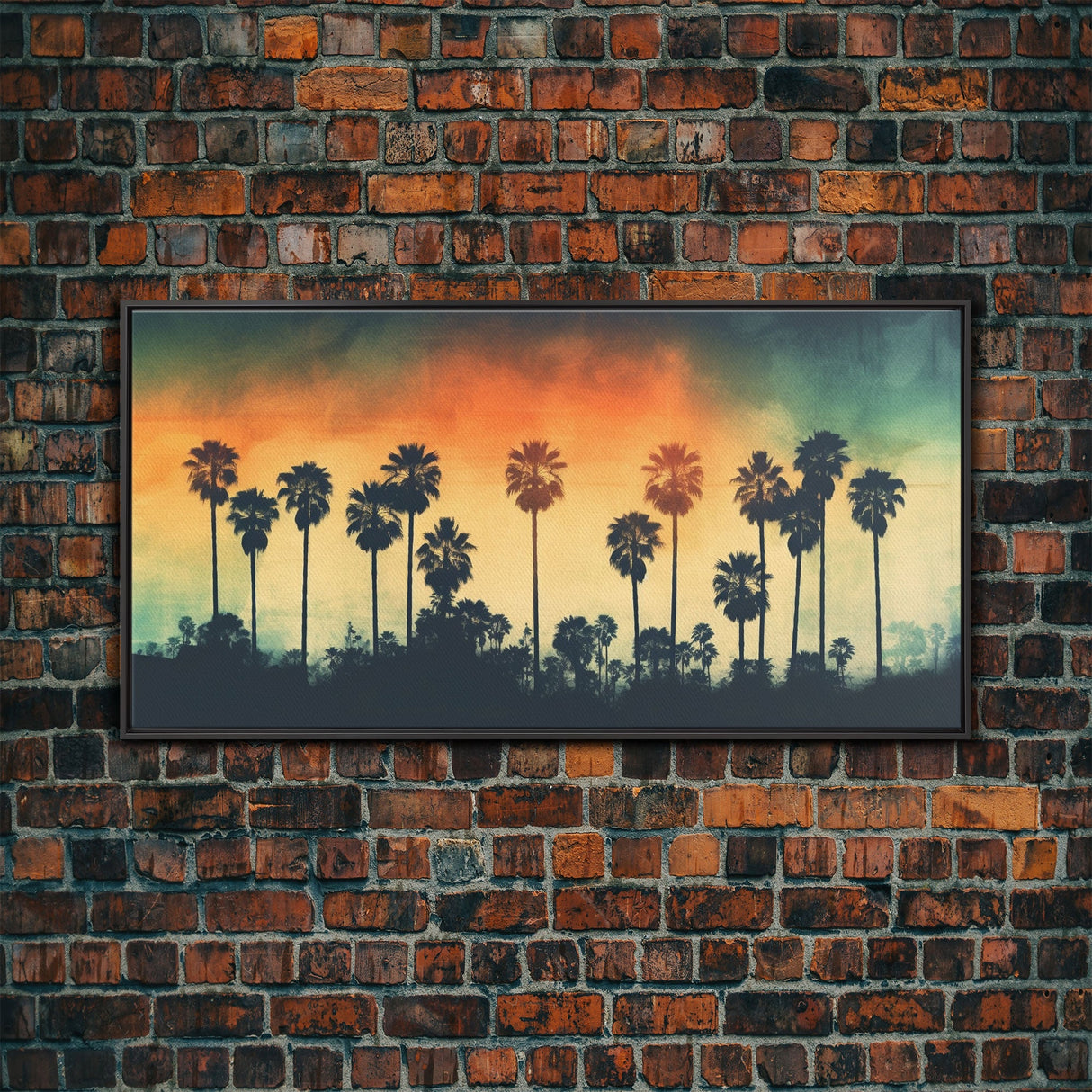 Palm Trees Wall Decor, Tropical Wall Art, Sunset Abstract Art, Panoramic Wall Decor, Canvas Print, Wall Art, Framed Canvas Art