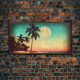 Sunset Over Beach Wall Decor, Tropical Wall Art, Palm Trees Art, Panoramic Wall Decor, Canvas Print, Wall Art, Framed Canvas Art