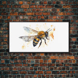 Honey Bee Wall Art, Insect Art, Nature Wall Art, Minimalist Art, Panoramic Wall Decor, Canvas Print, Wall Art, Framed Canvas Art