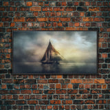 Abstract Sailboat Wall Decor, Ocean Wall Art, Seascape, Storm Wall Decor, Panoramic Wall Decor, Canvas Print, Wall Art, Framed Canvas Art