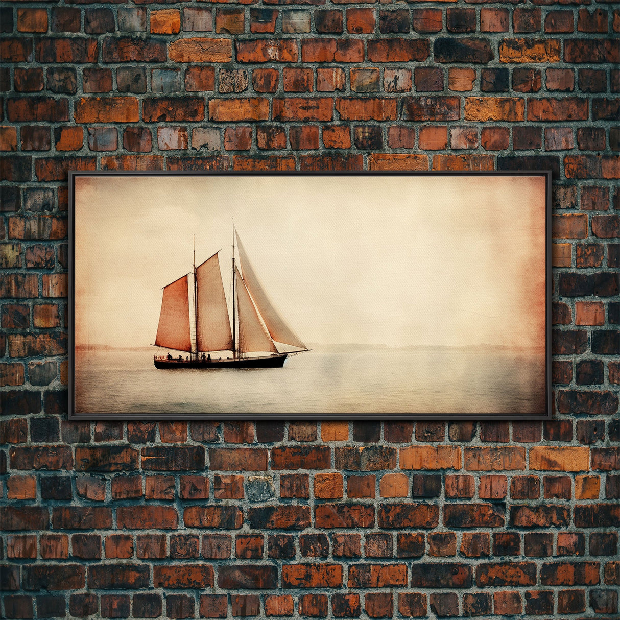 Foggy Ocean Wall Art, Ship Painting Wall Decor, Abstract Wall Decor, Panoramic Wall Decor, Canvas Print, Wall Art, Framed Canvas Art