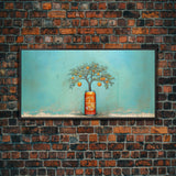 Orange Tree In Soda Can Wall Decor, Orange Wall Art, Plant Art, Teal Art, Panoramic Wall Decor, Canvas Print, Wall Art, Framed Canvas Art