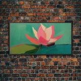 Pink Water Lily Wall Art, Pink Flower, Nature Wall Decor, Oil Painting, Panoramic Wall Decor, Canvas Print, Wall Art, Framed Canvas Art