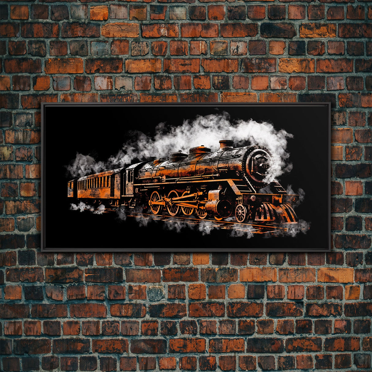 Locomotive Wall Decor, Orange Steam Train Wall Art, Retro Train Wall Art, Panoramic Wall Decor, Canvas Print, Wall Art, Framed Canvas Art