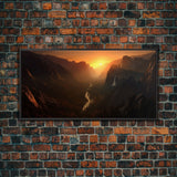 Sunset Over Canyon Wall Decor, Canyon River Wall Art, Landscape Wall Decor, Panoramic Wall Decor, Canvas Print, Wall Art, Framed Canvas Art