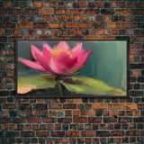 Pink Flower, Pink Water Lily Wall Art, Nature Wall Decor, Oil Painting, Panoramic Wall Decor, Canvas Print, Wall Art, Framed Canvas Art