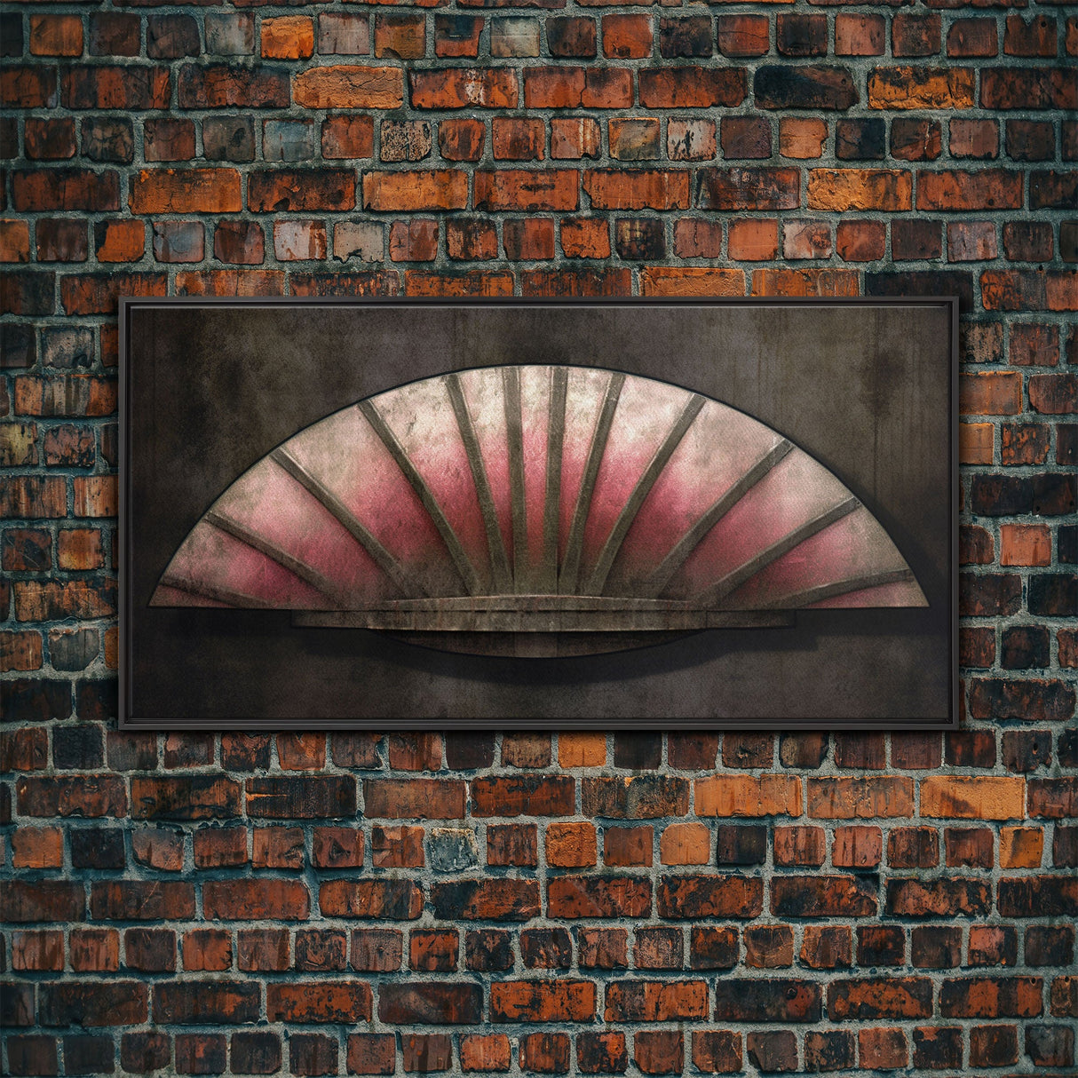 Pink Folding Fan Wall Decor, Asian Wall Art, Ornate Wall Décor, Panoramic Wall Decor, Canvas Print, Wall Art, Framed Canvas Art