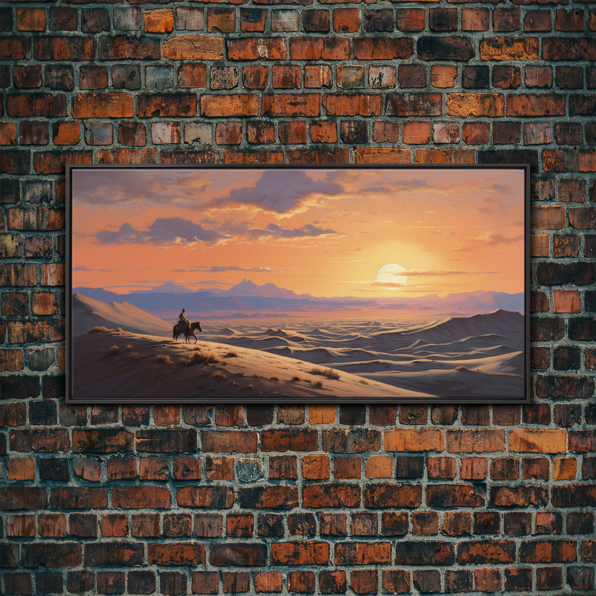 Desert Wall Art, Sunset Wall Print, Cowboy, Horse Art, Panoramic Art, Wall Art, Canvas Art, Landscape Art, Western Wall Decor, Gift For Men