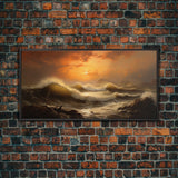 The Angry Sea, Framed Canvas Print, Oil Painting Reproduction, Ocean Art, Beautiful Sunset Over The Ocean Wall Art, Contemporary Art