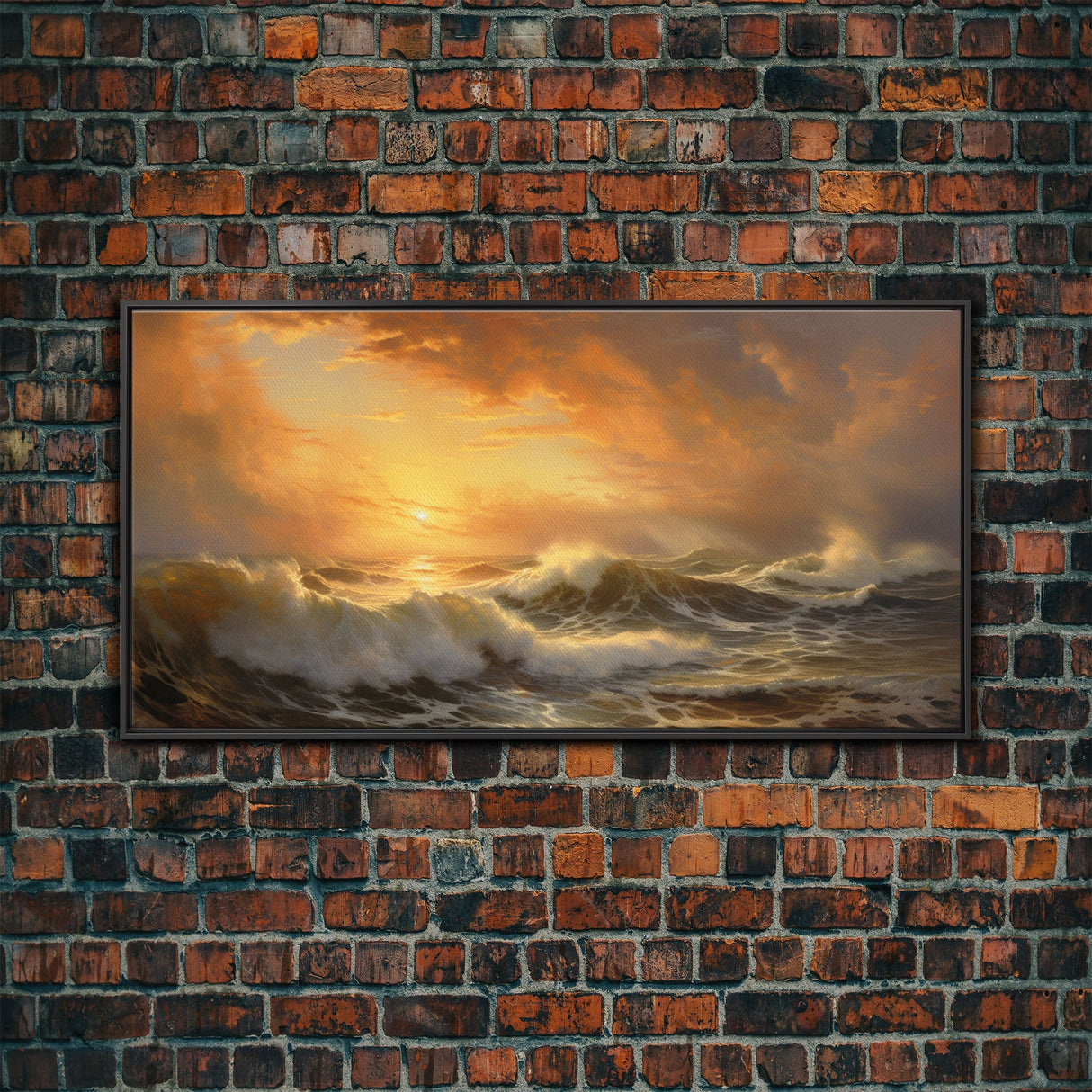 The Angry Ocean, Framed Canvas Print, Oil Painting Reproduction, Ocean Art, Beautiful Sunset Over The Ocean Wall Art, Contemporary Art