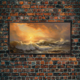 The Angry Ocean, Framed Canvas Print, Oil Painting Reproduction, Ocean Art, Beautiful Sunset Over The Ocean Wall Art, Contemporary Art