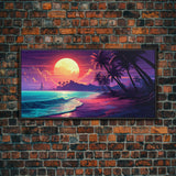 Outrun Vibes, Sunset Over The City and Beach, Palm Tree Decor, Game Room Art, Aesthetic Posters, Retro Art, 80s Vibes, 80s Art