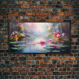 Pond Art, Lake Wall Print, Fantasy Wall Art, Water Lilies Wall Art, Panoramic Art, Wall Art, Canvas Art, Landscape Art, Friendship Gift