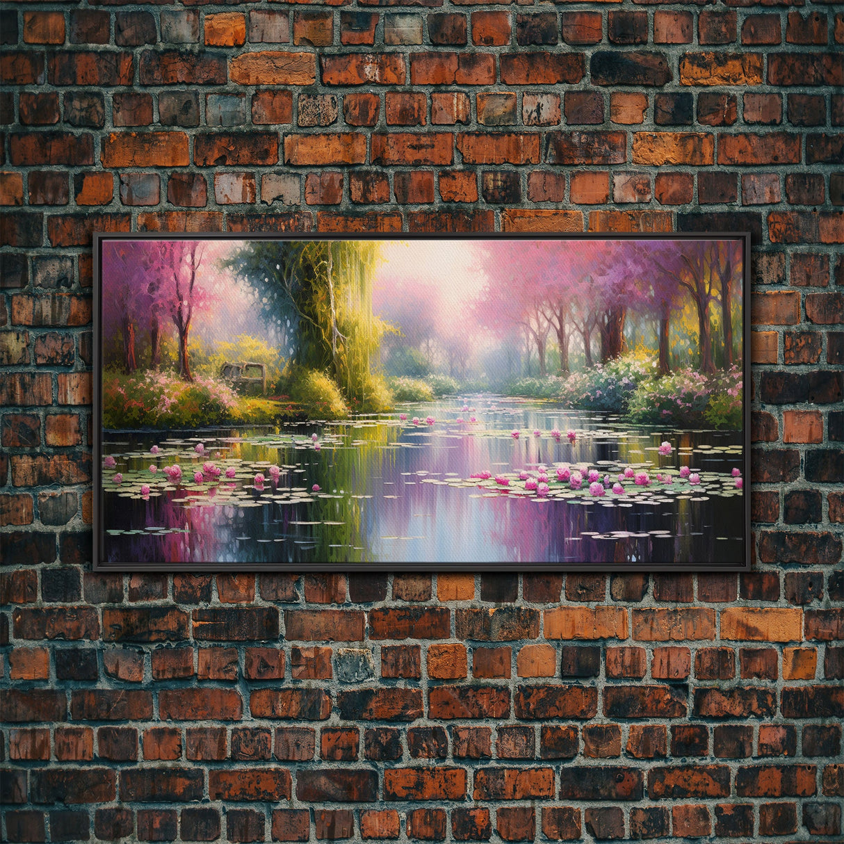 Fantasy Art, Lake Wall Print, Water Lilies Wall Art, Trees Wall Art, Panoramic Art, Wall Art, Canvas Art, Landscape Art, Long Wall Art