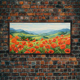 Meadow Wall Art, Poppies Wall Print, Red Flowers, Panoramic Art, Wall Art, Canvas Art, Landscape Art, Going Away Gift, New Home Gift