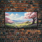 Cherry Blossom Art, Mountains Wall Art, Spring Art, Panoramic Art, Wall Art, Canvas Art, Landscape Art, Teacher Gift, Family Room Art