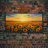 Sunflowers Wall Art, Sunset Wall Art, Yellow Flower Art, Field Of Flowers, Panoramic Art, Wall Art, Canvas Art, Landscape Art, Country Decor