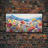 Pansies Wall Art, Spring Meadow Print, Wildflower Meadow, Panoramic Art, Wall Art, Canvas Art, Landscape Art, New Home Gift, Above Bed Decor