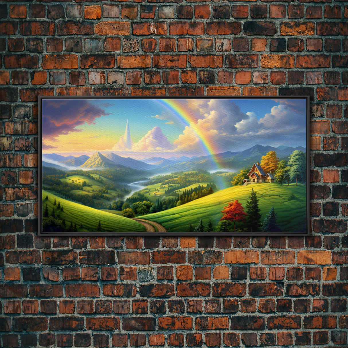 Rainbow Wall Decor, Fantasy Art, Mountains Wall Art, Panoramic Art, Wall Art, Canvas Art, Landscape Art, Appreciation Gift, College Dorm Art