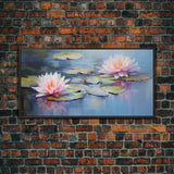 Water Lily Wall Art, Pink Flower Art, Panoramic Art, Wall Art, Canvas Art, Landscape Art, Wall Art Prints, Thank You Gift, Bedroom Prints