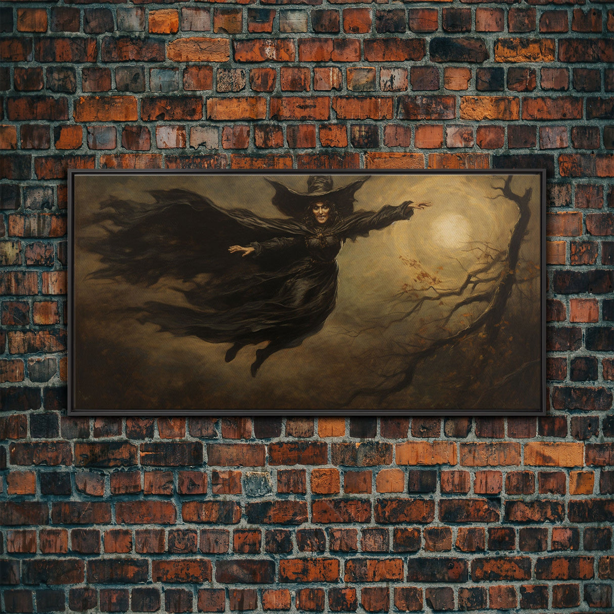 Cool Witch Art, The Flying Witch, Framed Canvas Print, Halloween Wall Art, Horror Prints, Halloween Decoration, Witch Print, Halloween Witch