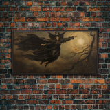 Cool Witch Art, The Flying Witch, Framed Canvas Print, Halloween Wall Art, Horror Prints, Halloween Decoration, Witch Print, Halloween Witch