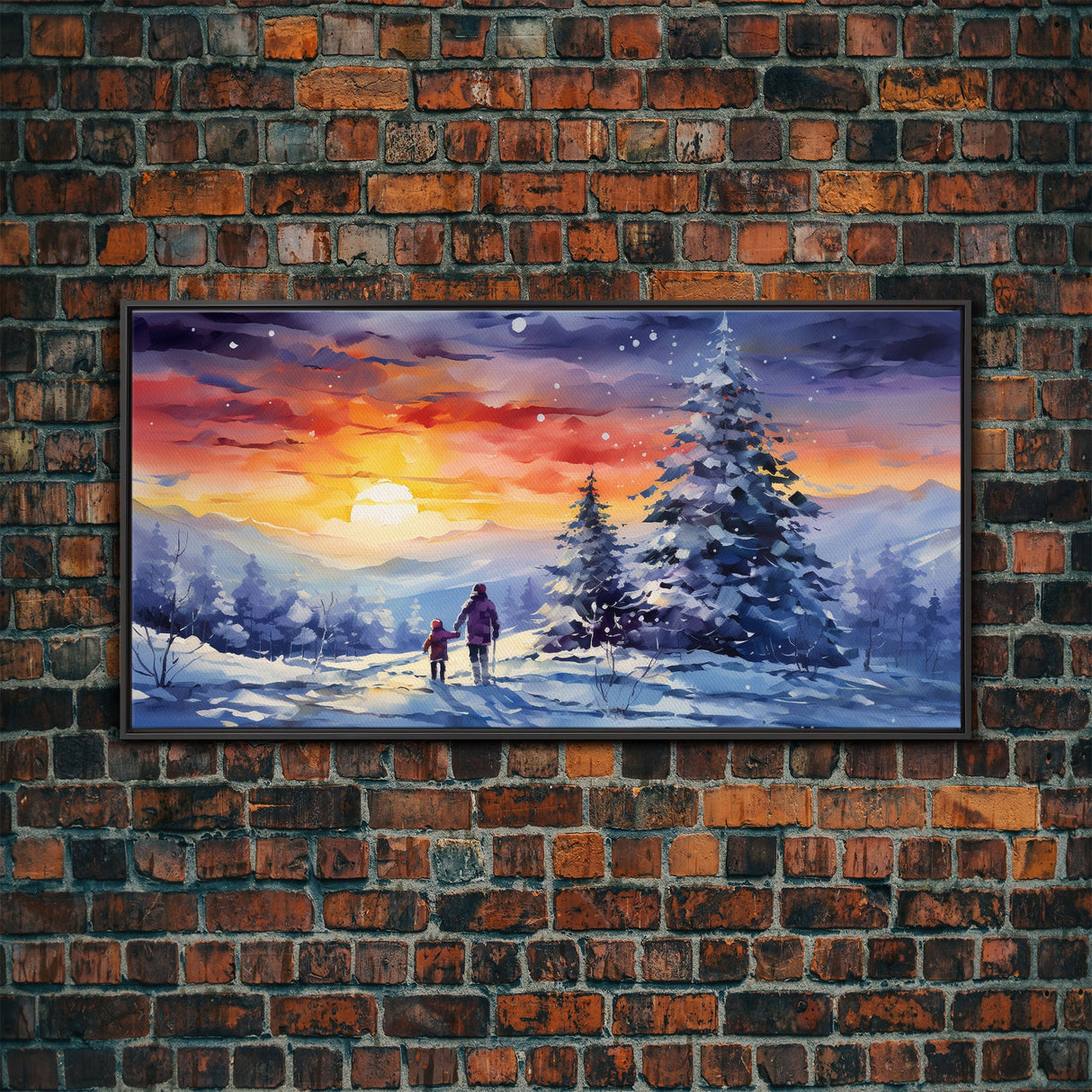 A Christmas Day Hike - Winter Wonderland Framed Canvas Print - Christmas Decor - Christmas Oil Painting - Holiday Wall Art Painting