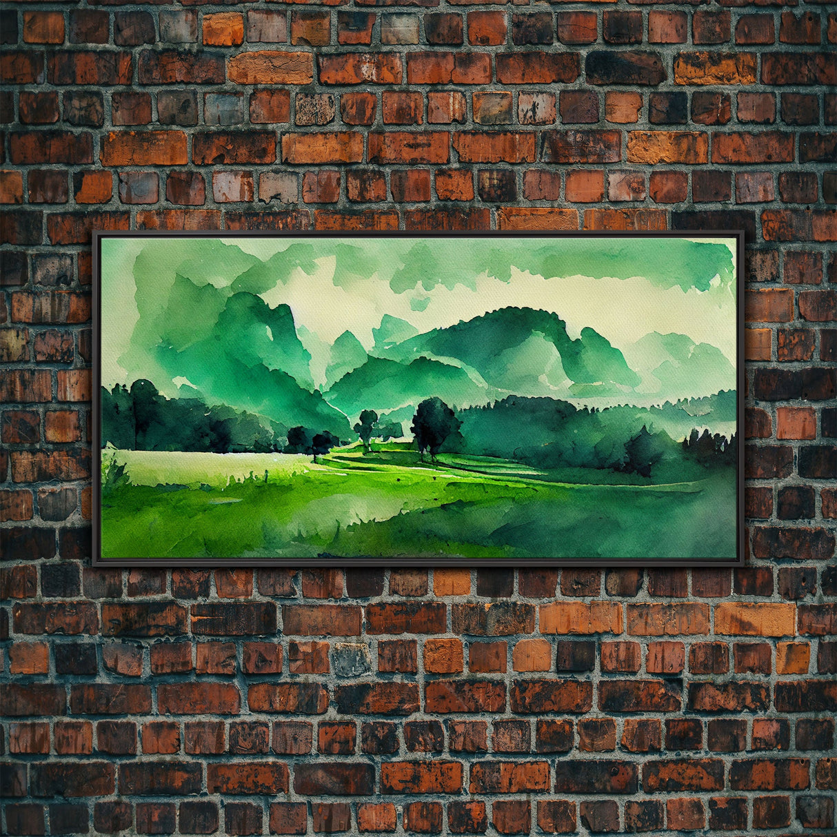 Emerald Green Watercolor Landscape Abstract, ready to hang canvas print wall art, framed canvas wall art