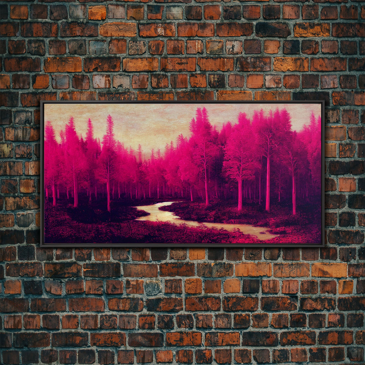 Fuchsia Forest, Surreal Abstract Trippy Psychedelic Art, Ready To Hang Canvas Print, Framed Wall Art